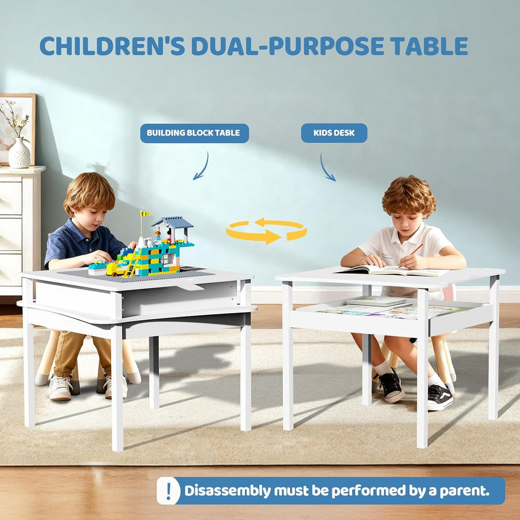 3 in 1 Kids Activity Table, Kids Construction Play Table with Storage, Crafts & Play for Toddler Ages 3-8, White