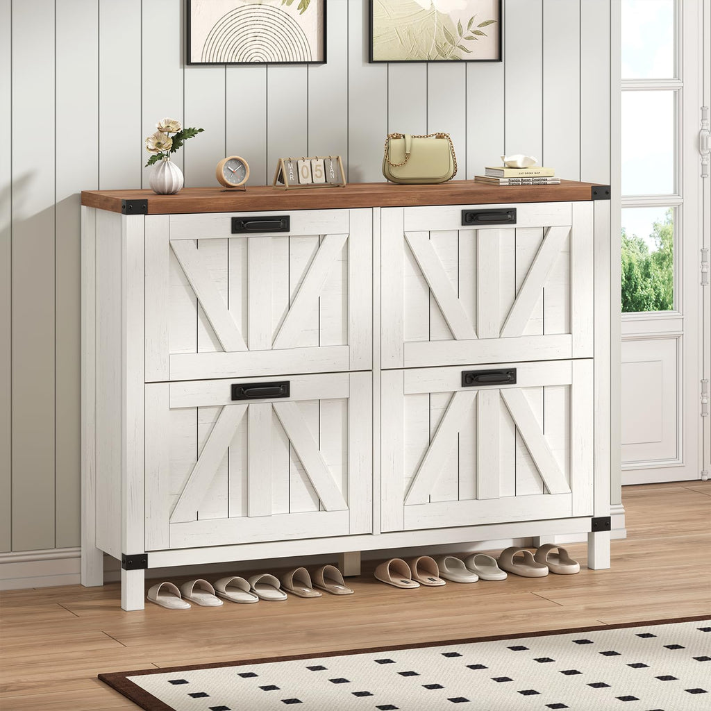 47" Farmhouse Shoe Cabinet with 4 Flip Drawers