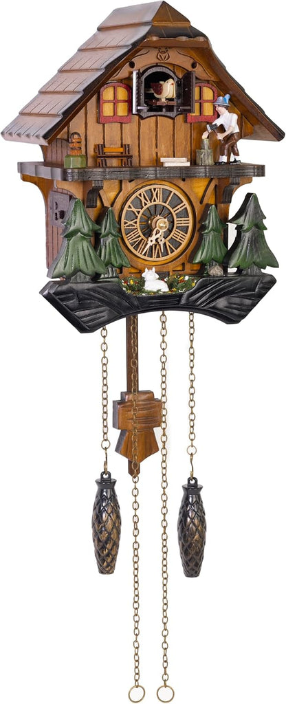 Cuckoo Clock, Black Forest Style Wooden Pendulum Quartz Wall Clock, Volume Control, Night Silent, Gift Package, Professional Service