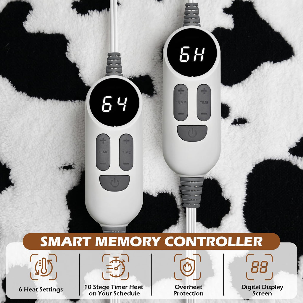 Heated Mattress Pad King Size, Jacquard Cow Pattern Bed Warmer Pad