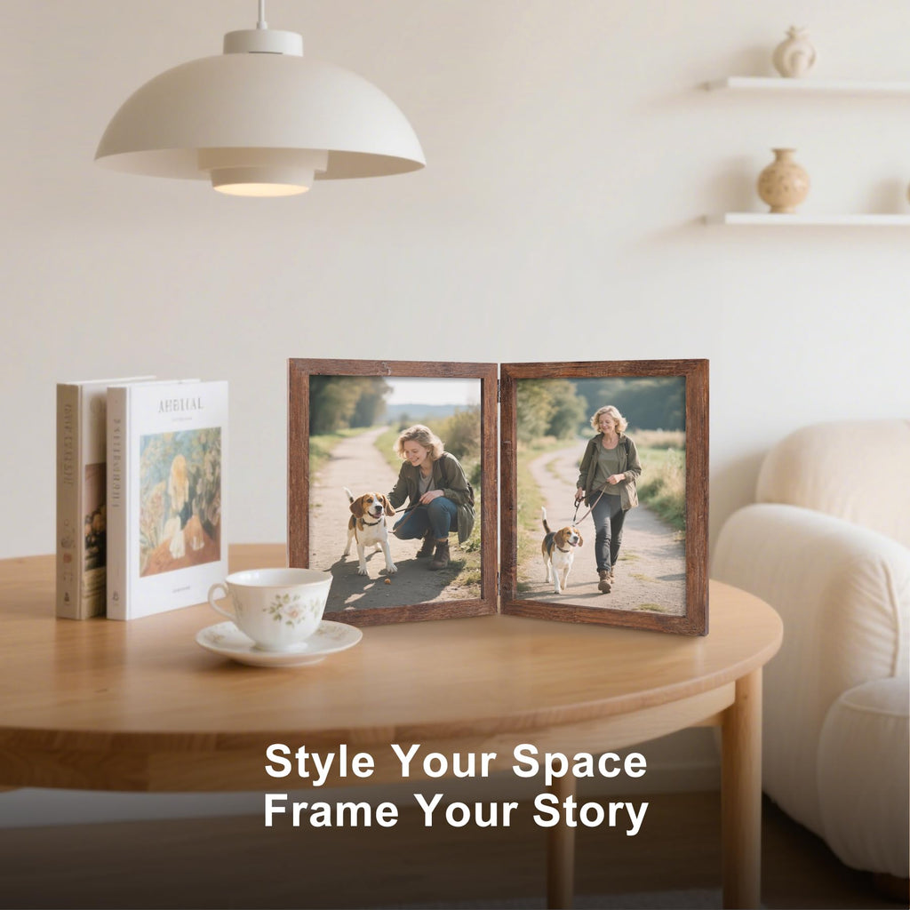 8x10 Double Picture Frame Rustic Wood Wooden Hinged Photo Frame