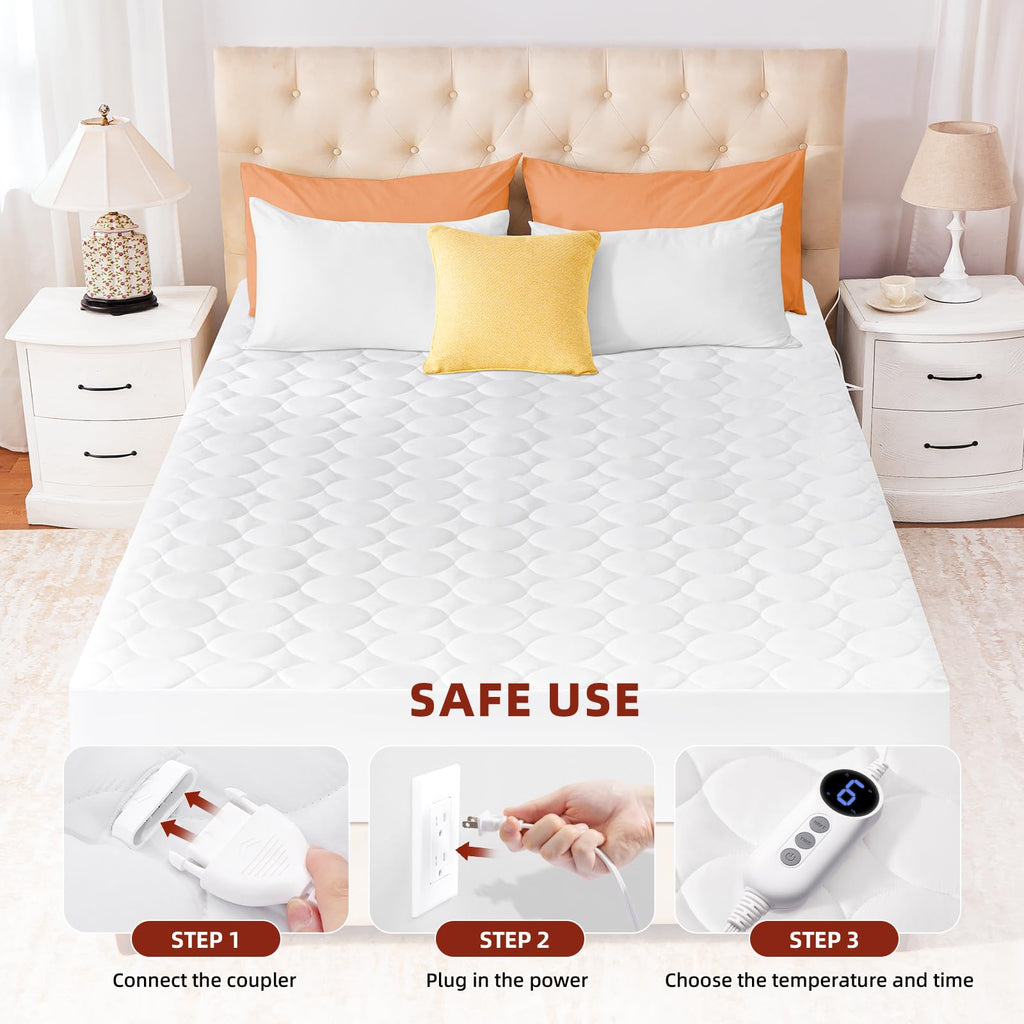 Heated Mattress Pad with Dual Control - with 9 Heating Settings Controller & 10-Hour Auto Off, Deep Pocket