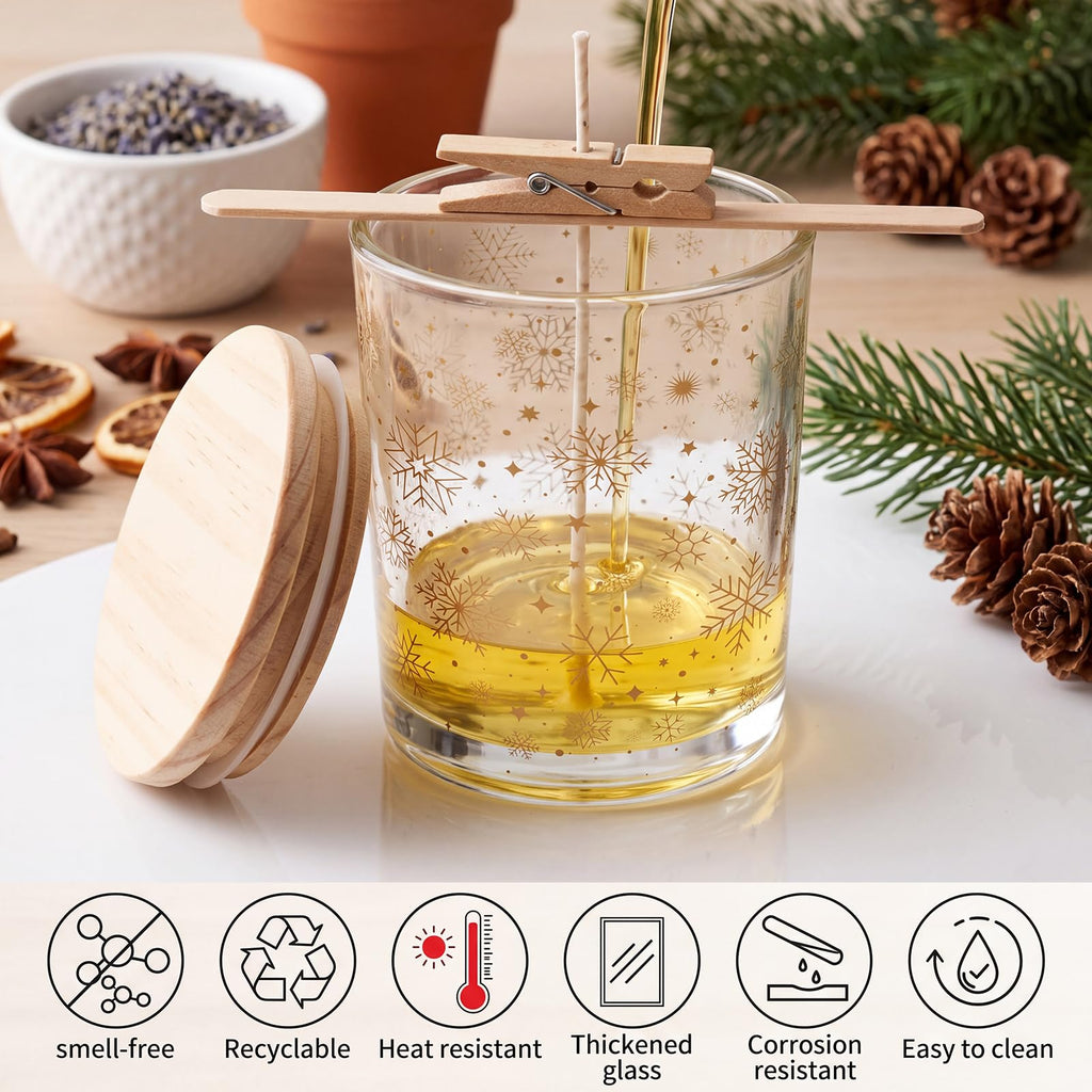 12 Pcs Christmas Candle Glass Jars with Lid, 7 oz, Gold Snowflake