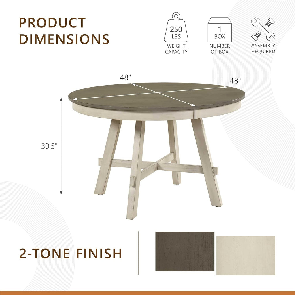 48 Inch Dia. Modern Round Dining Table, Wooden Kitchen Table, Seats for 4 People, Space Saving, for Kitchen, Dining