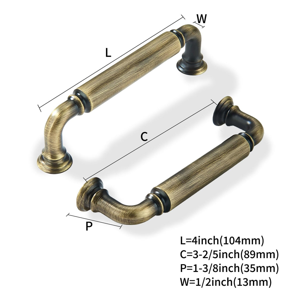 2-Pack Antique English Brass Heavy-Duty Solid Cabinet Pulls 3-1/2 Inch(89mm) Hole Center Drawer Pulls Cabinet