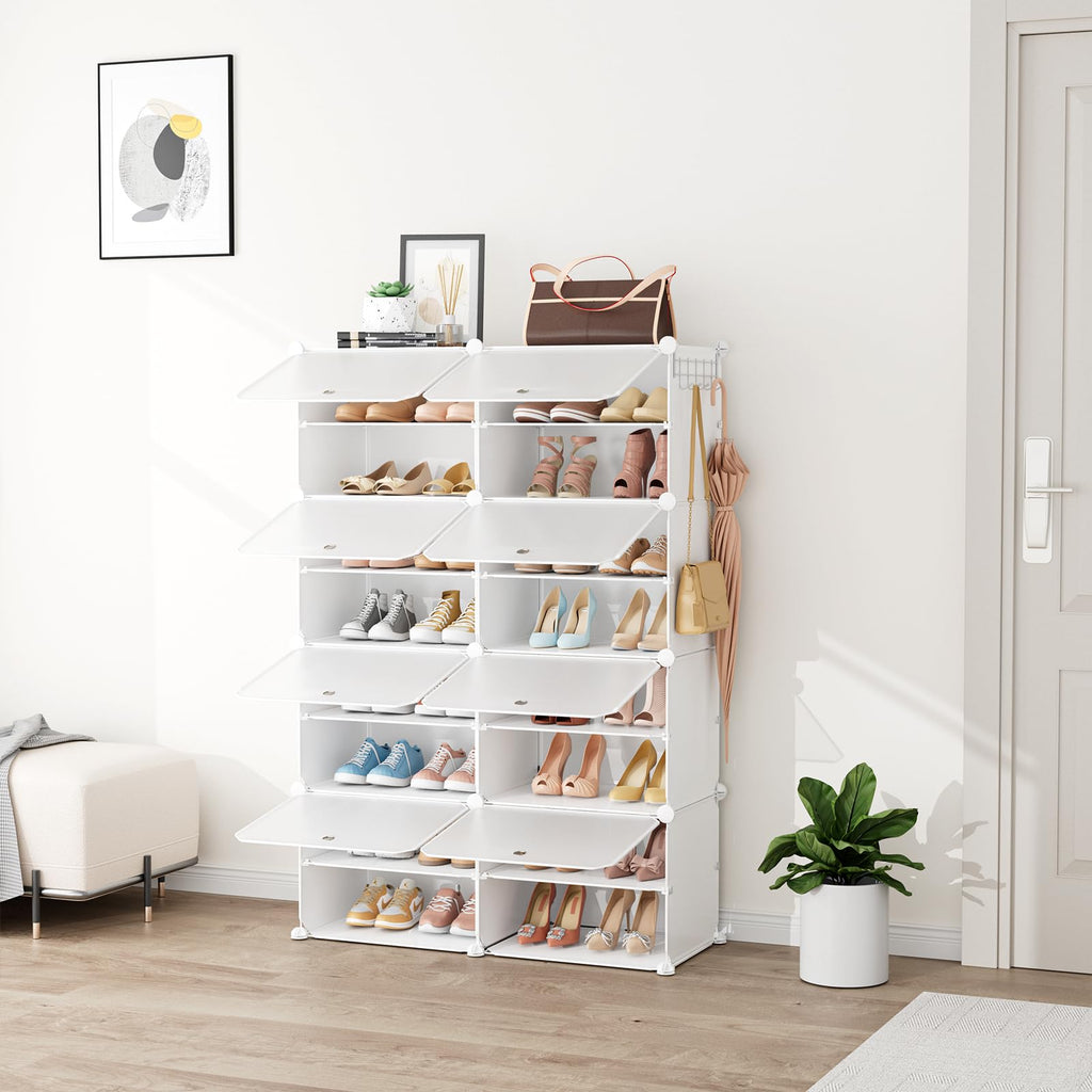 Shoe Rack 8 Tier Shoe Storage Cabinet with Door 32 Pair Tall Shoes Rack Organizer Free Standing Expandable Stable