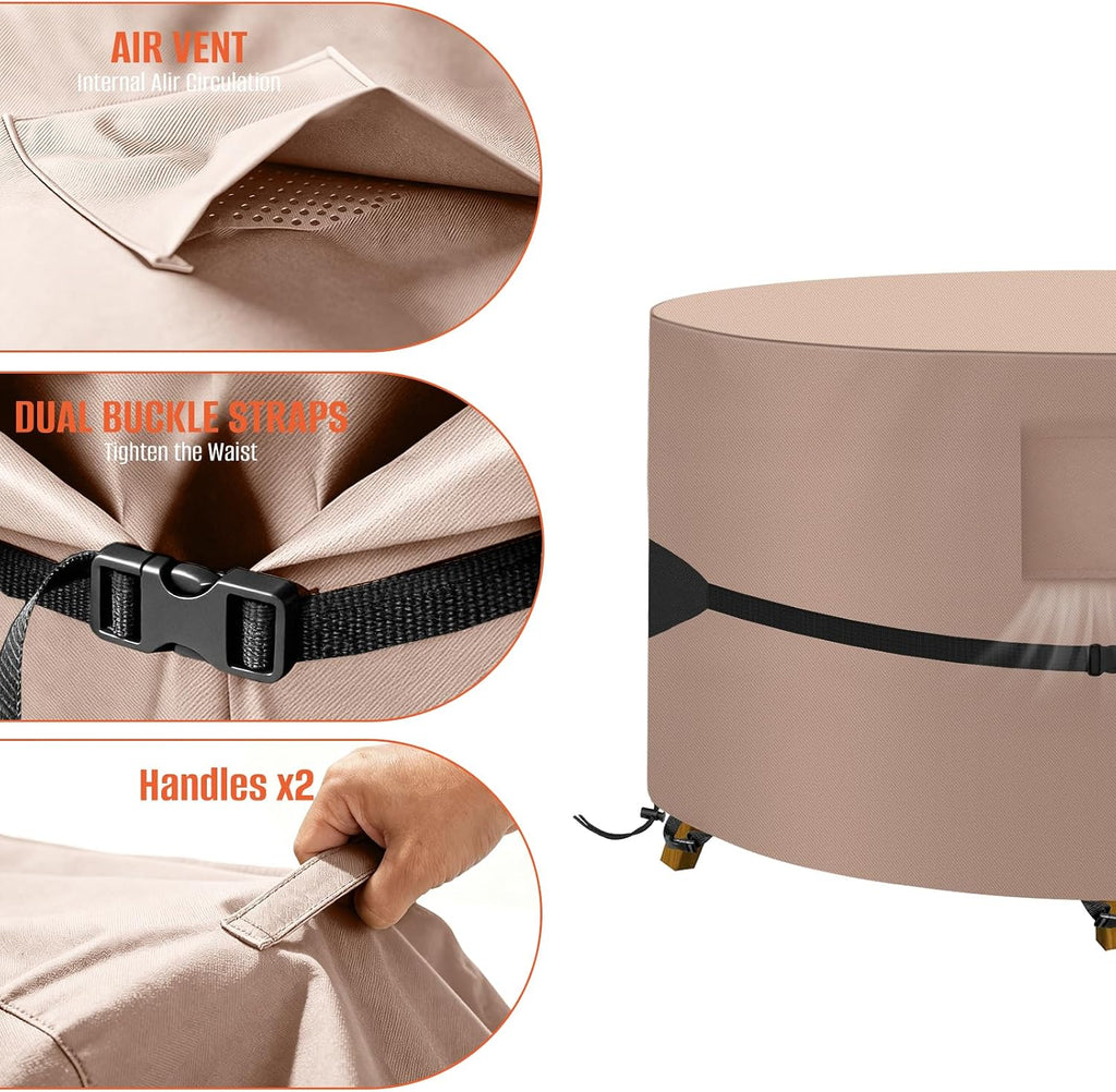Round Patio Table Cover 84" DIAx28 H, 600D Waterproof, Khaki | 600D Tear Resistant for Outdoor Dining Table and
