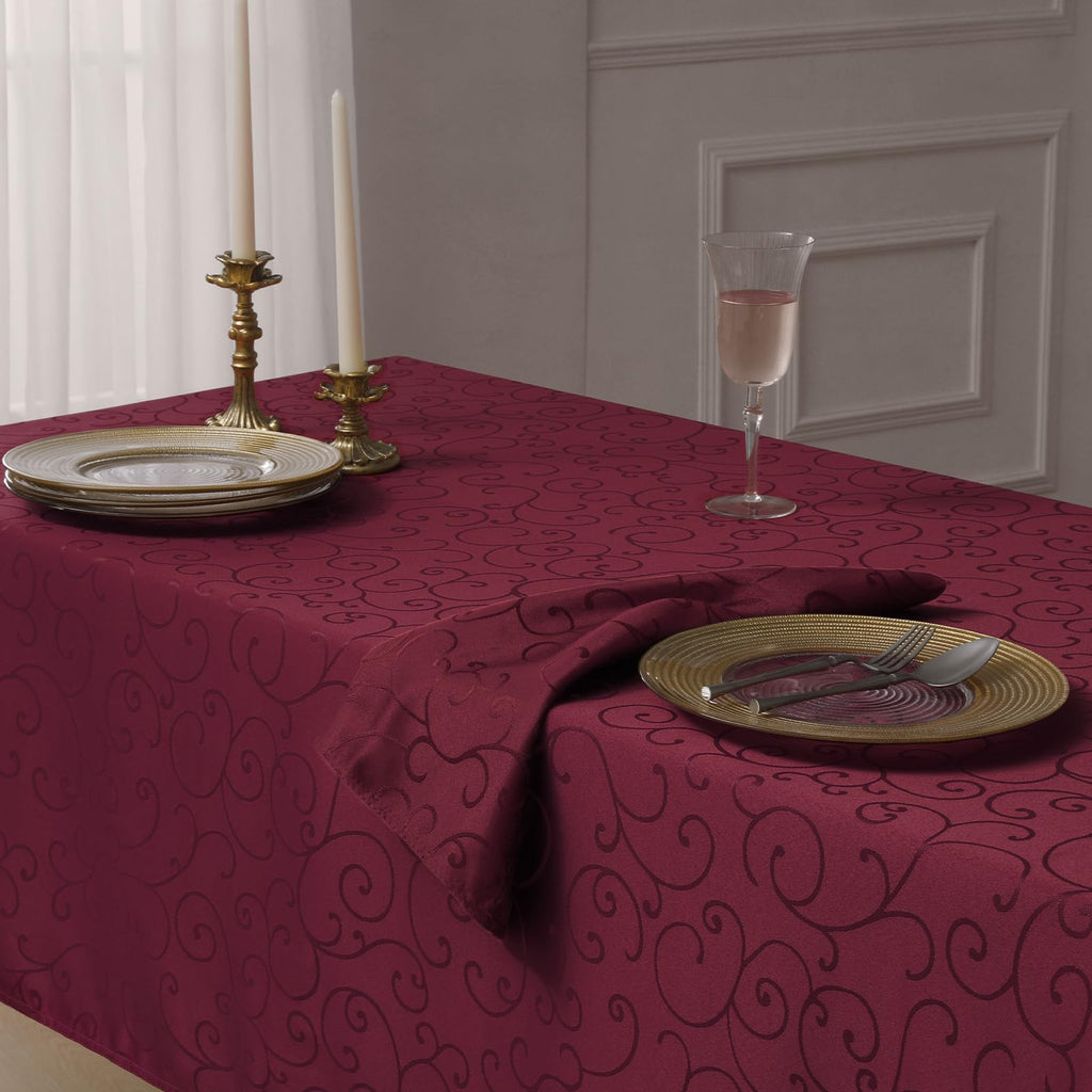 Burgundy Christmas Jacquard Rectangle Tablecloth, 60 x 84 Inch