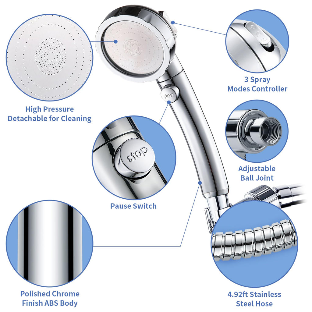 High Pressure Handheld Shower Head with On Off Switch (Chrome)