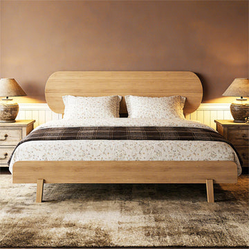 King Size Bed Frame with Headboard & Low Footboard, Bamboo King Bed Frame and Headboard with Wood Slats Support