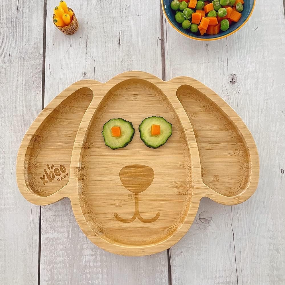 Toddler Plates, Bamboo Baby Suction Plates, Bamboo Suction Plates for Toddlers, Stay Put Feeding Plates, Wooden