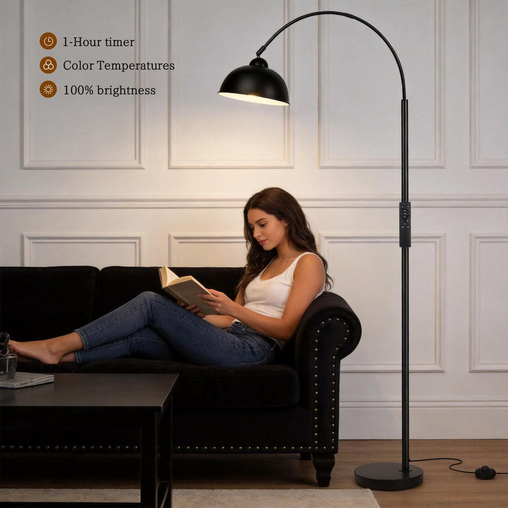 Modern Arc Floor Lamp with Remote Control 12W Stepless Dimmable Arched Standing Lamp, Adjustable Metal Hanging