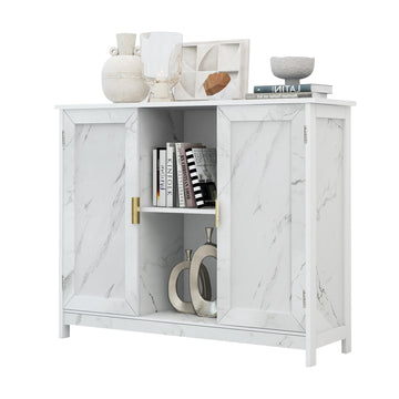 Marble Top Narrow Sideboard Cabinet, White Marble Side Buffet Cabinet