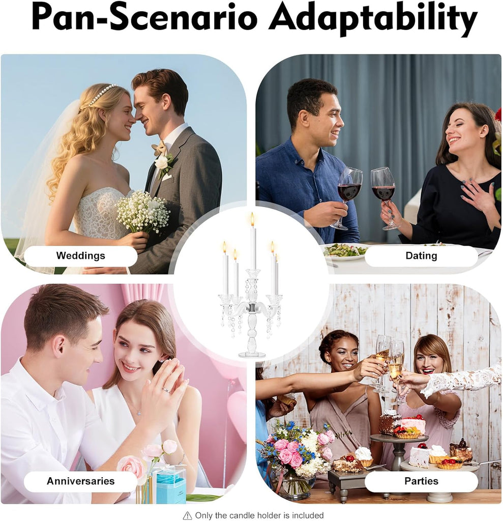 5-Arm Crystal Candelabra with Pendant, Elegant 14'' Tall Crystal Glass Candle Holder with Stable Base, Romantic Table