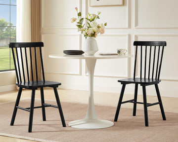 Windsor Dining Chairs Set of 2 with Spindle Back, Black