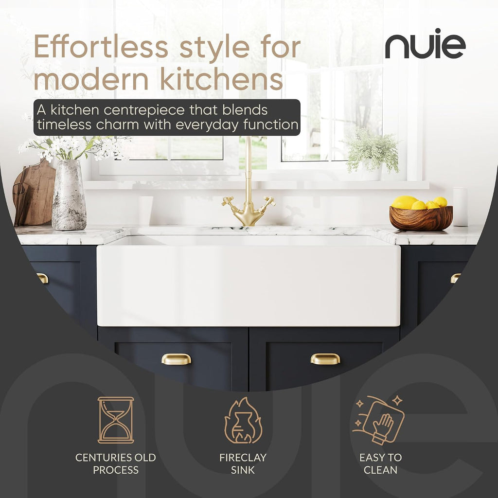 White Kitchen Sink 36 inch Single Bowl Apron Front Farmhouse Sink with Central Drain Position, Fireclay Ceramic