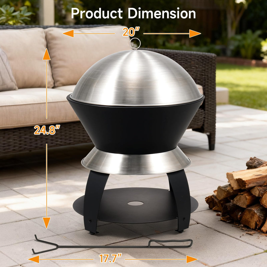 20 Inch Smokeless Firepit, 2 in 1 Stainless Steel Potable Fire Pits