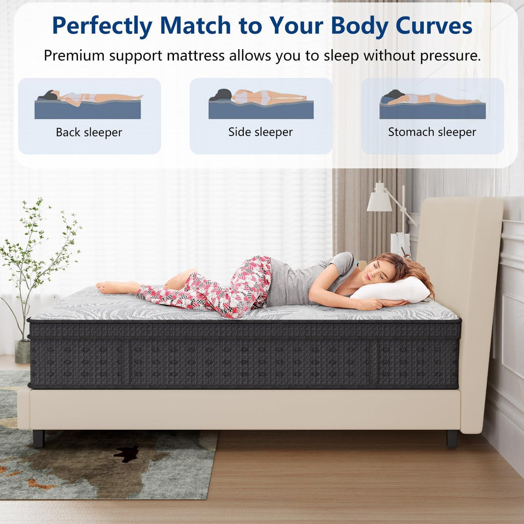 King Size Mattress, 14 Inch Hybrid King Mattress in a Box with Gel Memory Foam, Individually Wrapped Pocket Spring