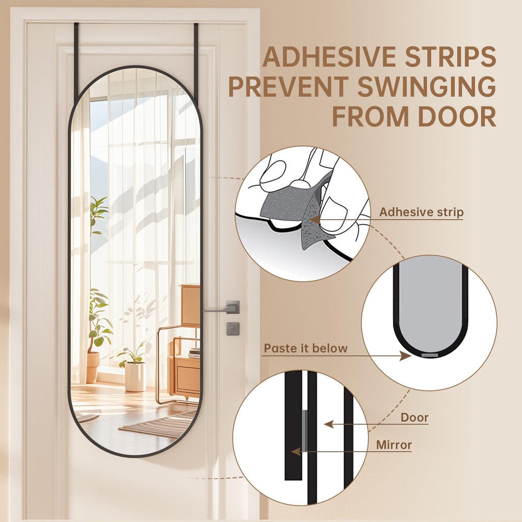 47 x 16 in Arched Over-The-Door Full-Length Mirror, Tempered Glass, Aluminum Frame - Black