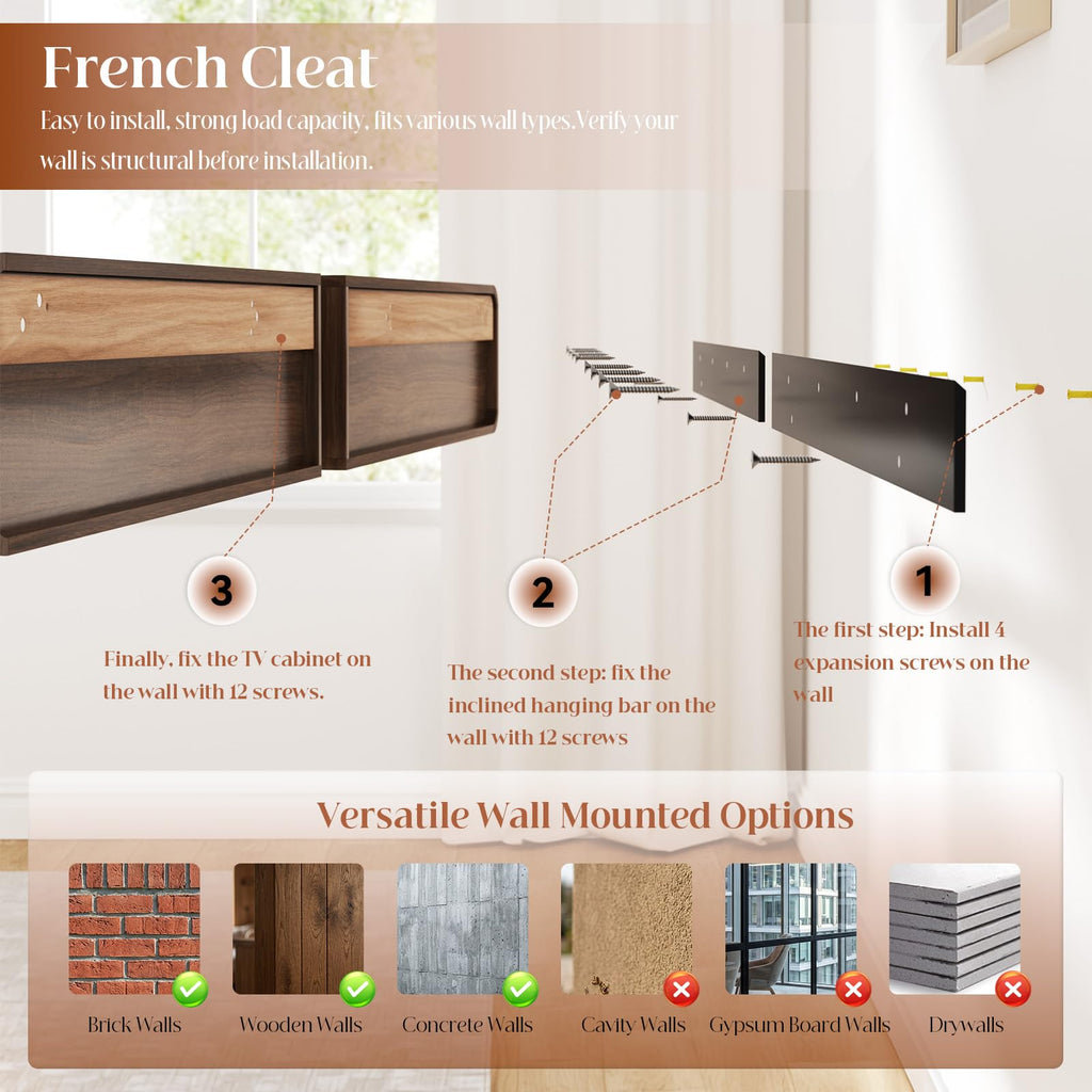 80" Modular Floating TV Stand Wall Mounted for TVs up to 90 Inch