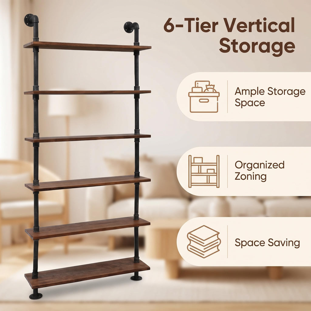 Retro Wall Mounted Pipe Shelf 36inch Width Farmhouse 6 Layers Storage Organizer Bathroom Office Home Decor Industrial