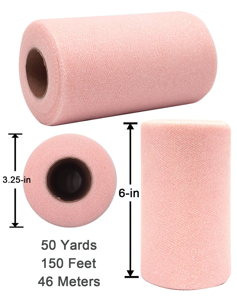 Glitter Tulle Fabric Rolls, 6 Inch x 50 Yards, Sparkling Sequin, Blush
