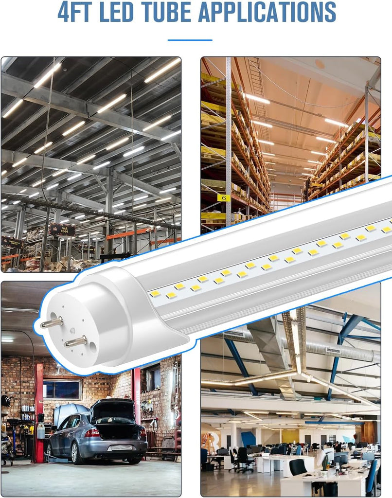 T8 Led Bulbs 4 Foot, 24W 3600LM 6500K Daylight 4' T8 Led Light Bulbs, Ballast Bypass, G13 Base Type B