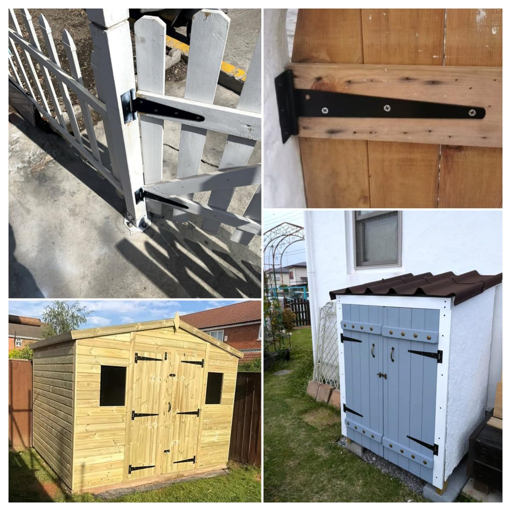 8 Inch Heavy Duty T Strap Hinges, 4 Pack Black Gate Hinges, Heavy-Gauge Steel, 8.8 oz Each, Screws Included for Shed