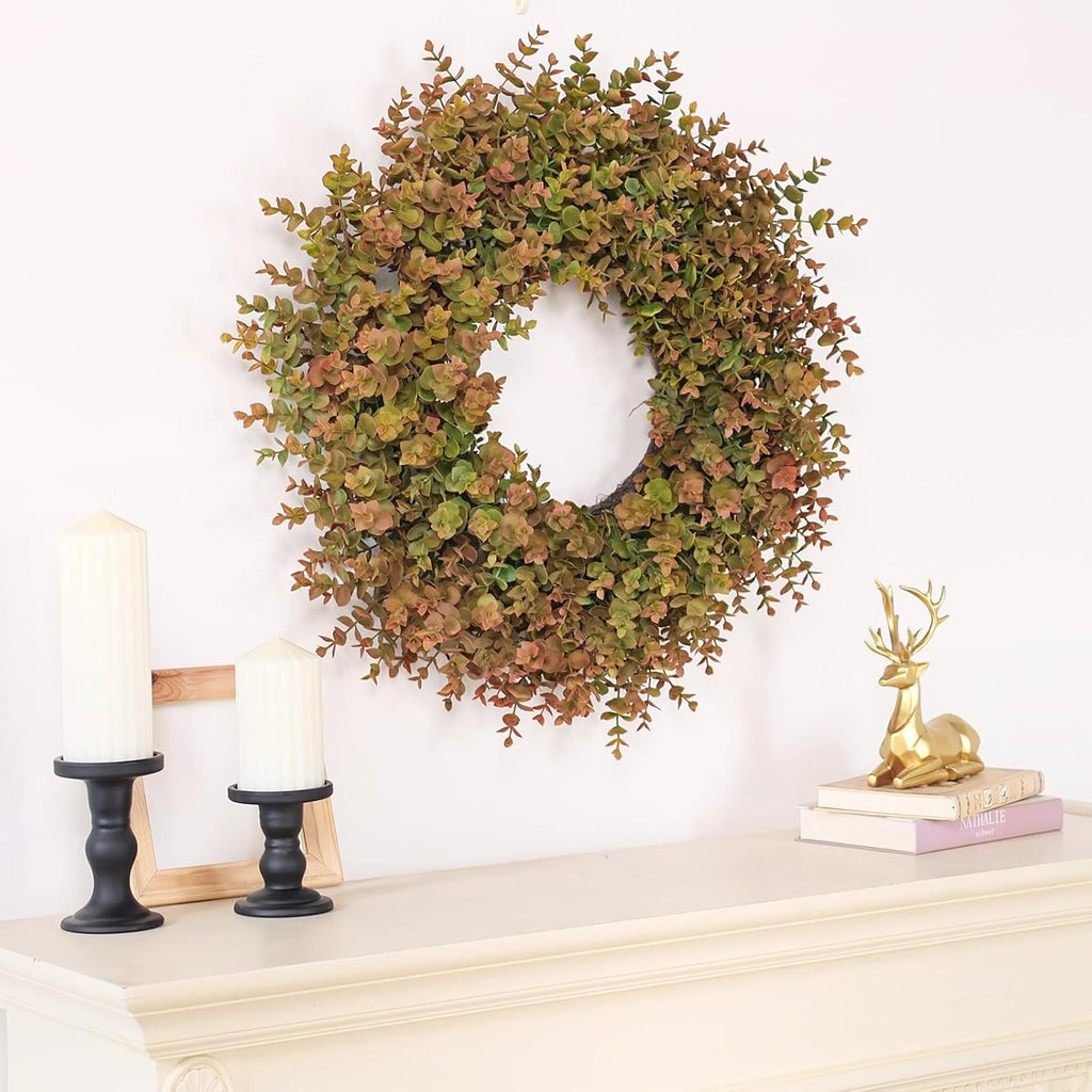 26" Large Fake Eucalyptus Fall Wreath for Front Door Decor(Orange-Green)