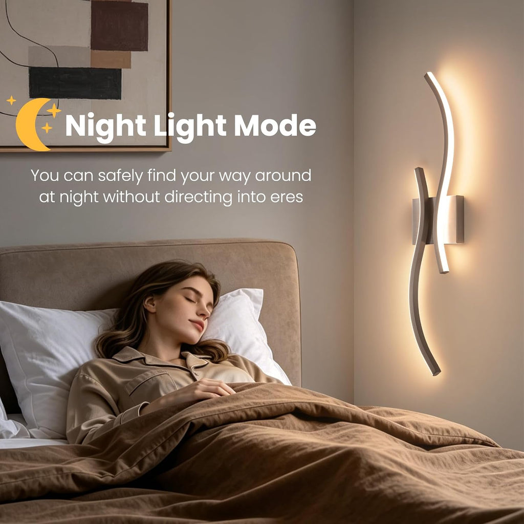 Modern Wall Sconces Set of 2,5CCT Wall Lights(Brushed Nickel,31.5in) | Brushed Nickel Wall Sconce with Night Light