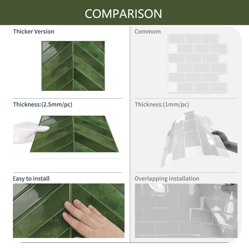 10 Sheets Thicker Herringbone Peel and Stick Backsplash