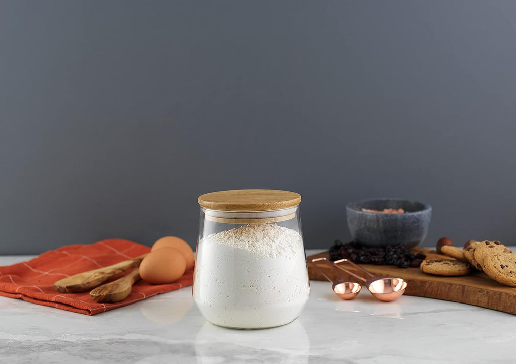 Cookie Jar. 1 Large Glass Jars With Bamboo Lids Set. Counter, Rice Jar, Candy Jar, Flour and Sugar Containers