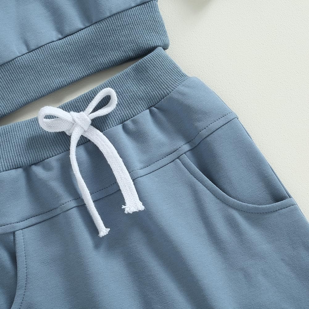 Toddler Baby Boys Fall Outfits Long Sleeve Pull On Sweatshirt Elastic Waist Pants 2Pcs Solid Clothes Set