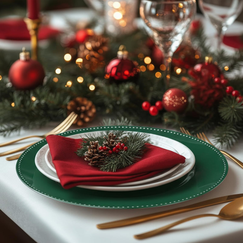 6 Pack Christmas Charger Plates 13" Round with Beaded Plastic Charger Plates Elegant Reliable Reusable for Holiday