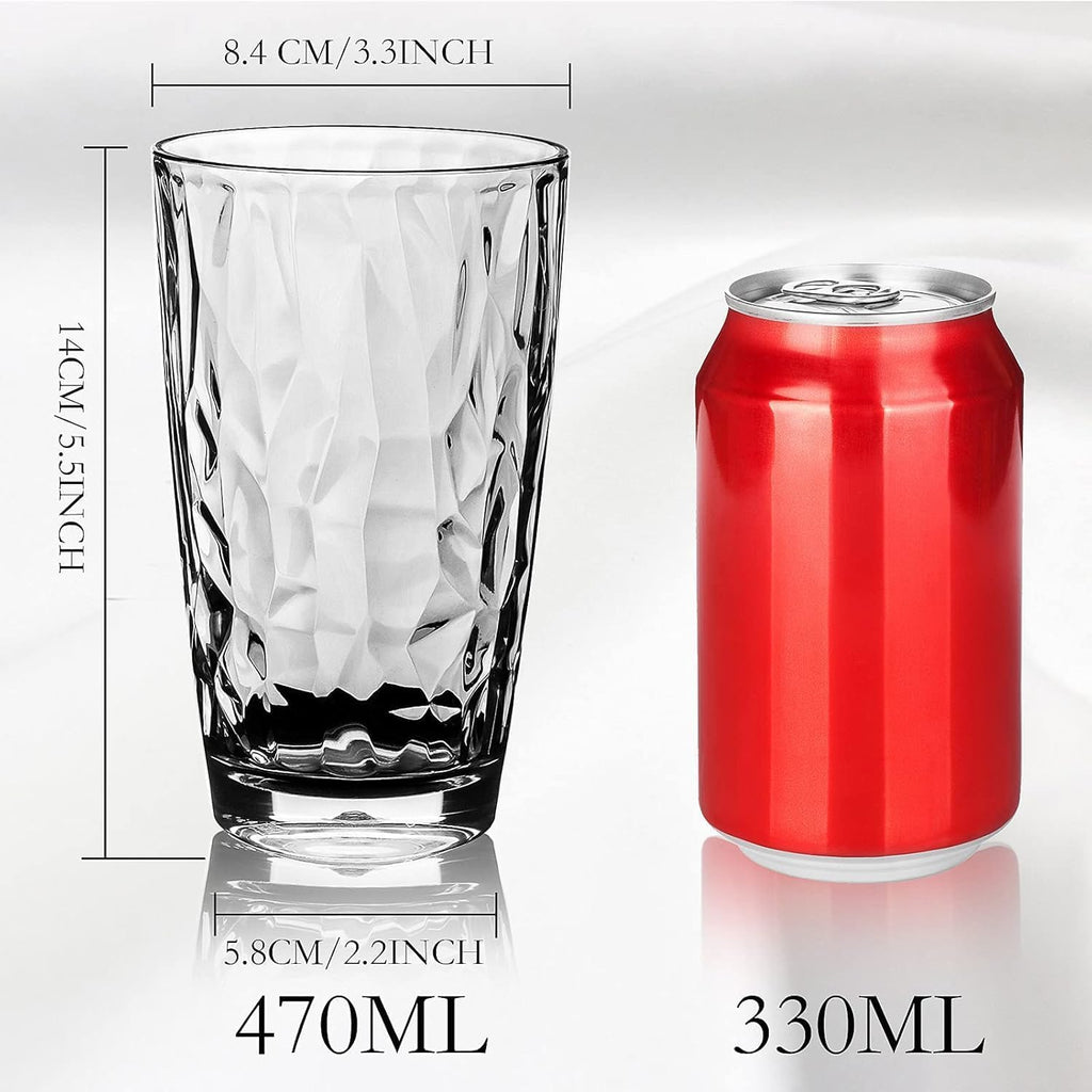 16oz Plastic Tumblers Drinking Glasses Set of 4, Clear Acrylic Drinking Cups Wine Glasses Beverage Cups for Daily