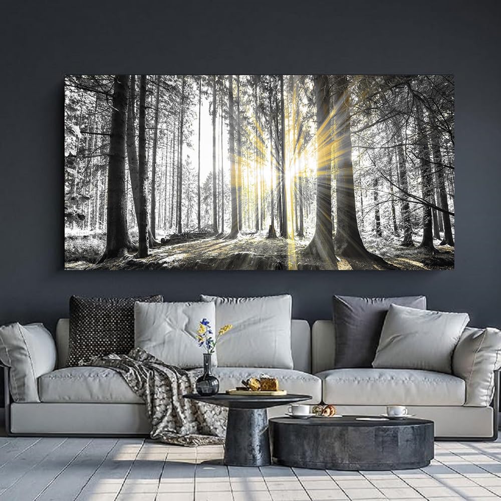 Black and White Forest Wall Art Prints Sunset Landscape Canvas Picture Wall Art Trees Artwork for Walls Nature