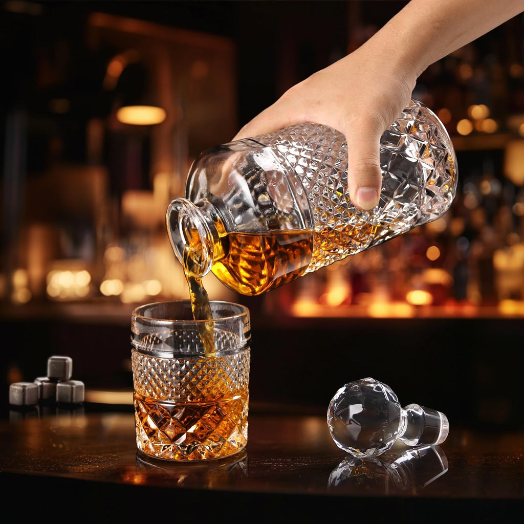 27oz Whiskey Decanter Set in Gift Box, Crystal Whiskey Decanter Sets for Men, Liquor Decanters with 4 Glasses, Gifts - Set of 5