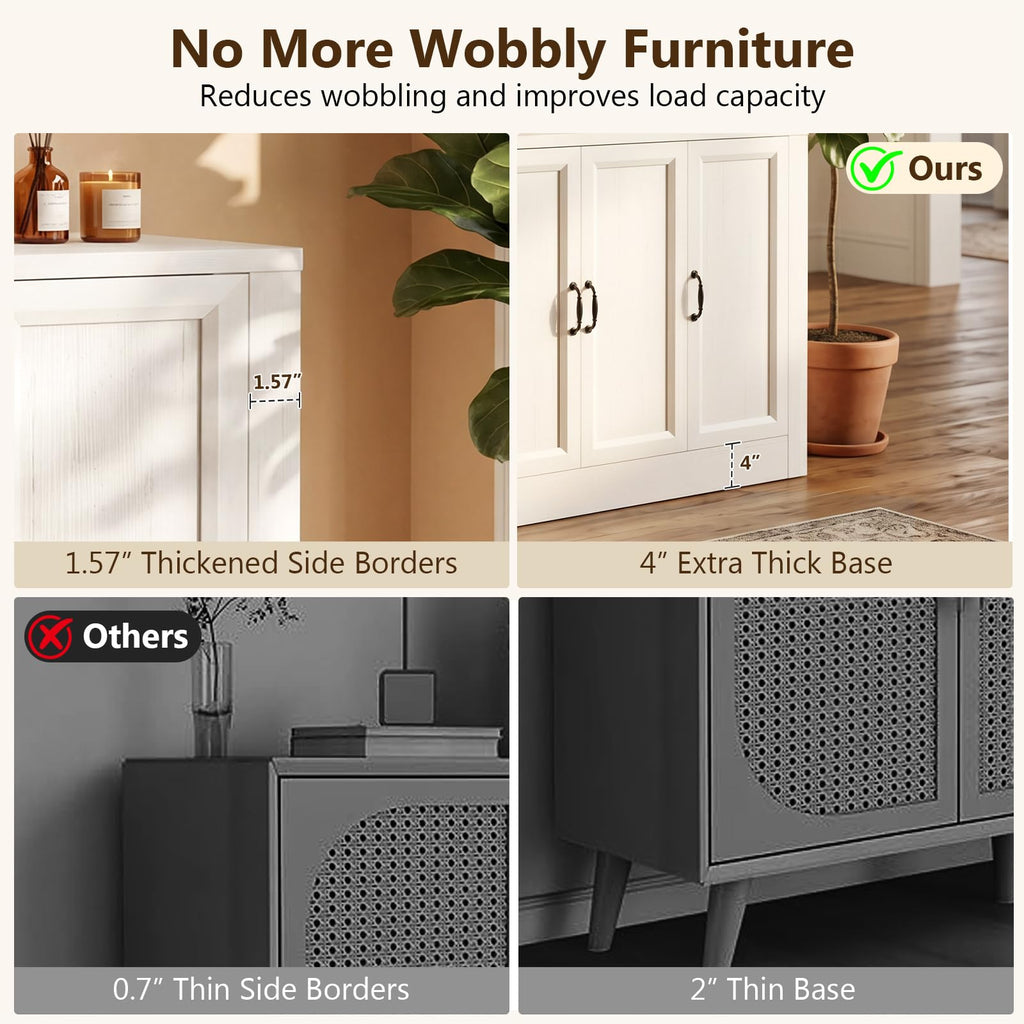 39"W Modern Buffet Cabinet with 3 Doors, Modular Sideboard Cabinet with Baseboard Design & Adjustable Shelves, Sturdy