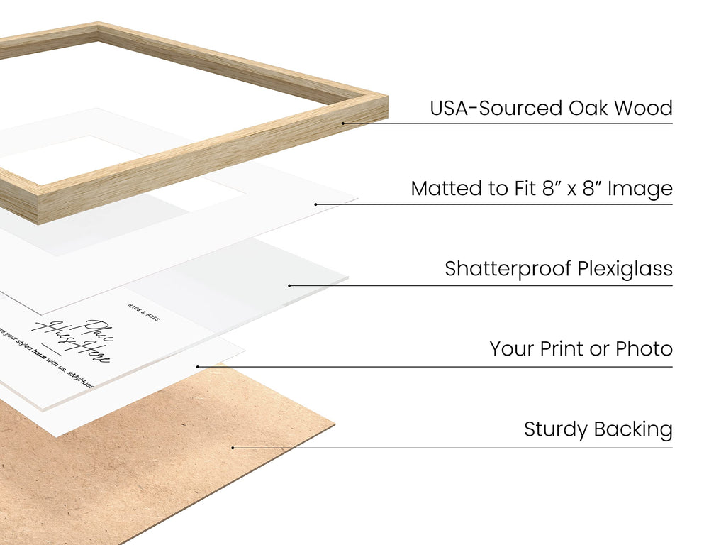 Beige Oak Wood 12x12 Picture Frame Matted to 8x8 - Modern Square Frame with Plexiglass, Lightweight Wall Frame for