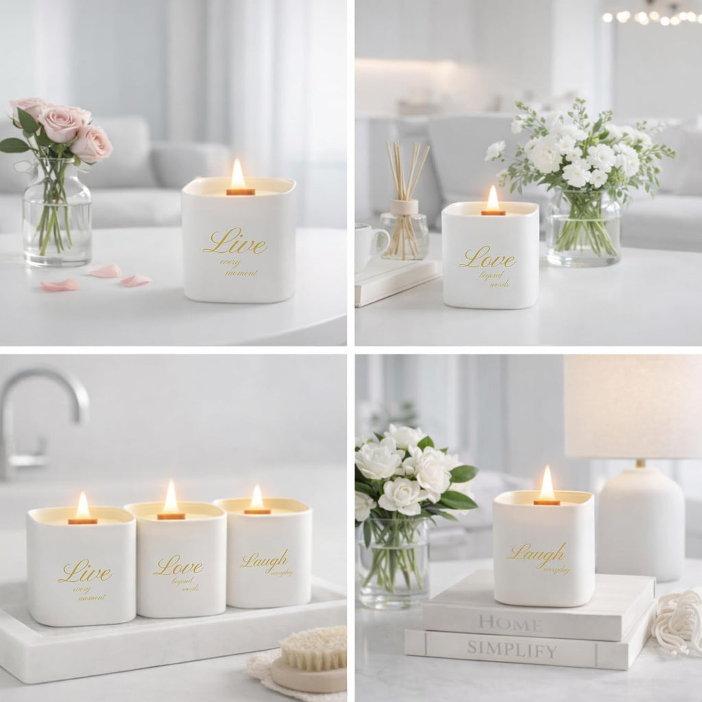 Set of 3 Premium Scented Soy Candles Gift Set | One Life Collection - Orange Blossom, White Tea & White Bloom |