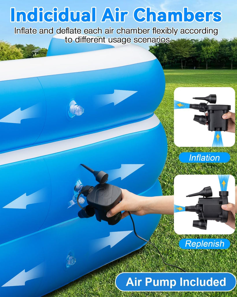 Large Inflatable Swimming Pool - 120" x 85" x 26" Blow Up Pool for Adults and Kids with Seat & Air Pump, for Backyard