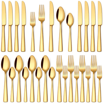 20 Pcs Gold Silverware Set, Food-Grade Stainless Steel Flatware Sets for 4 Mirror Polished Cutlery Utensil Sets