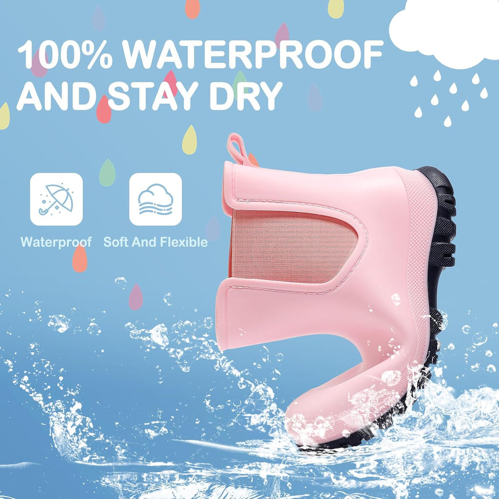 Kids Rain Boots for Girls Boys, Waterproof Chelsea Rubber Boots