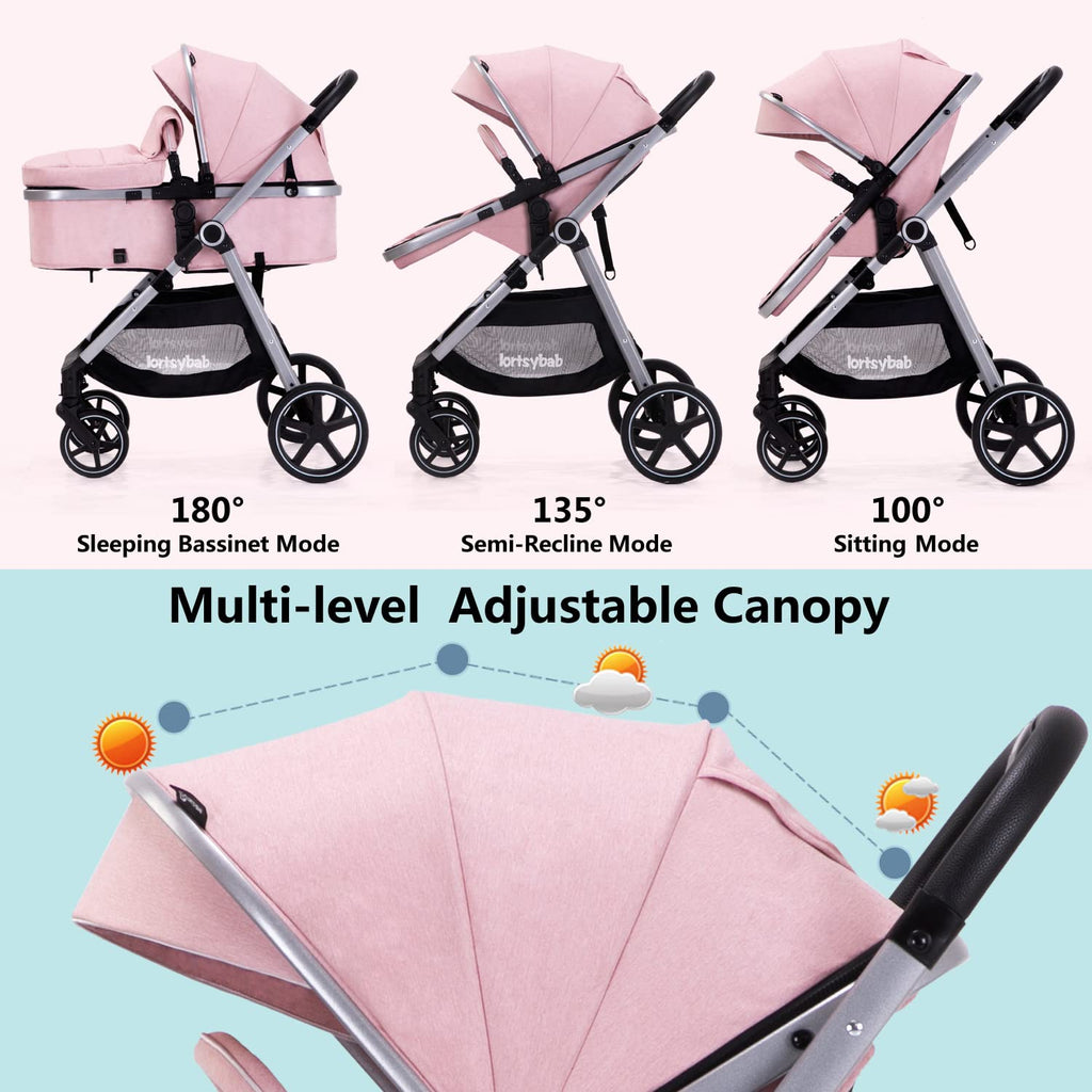 2-in-1 Baby Stroller - Folding Infant Newborn Pram Stroller with Reversible Seat - Toddler Strollers for 0-36 Months