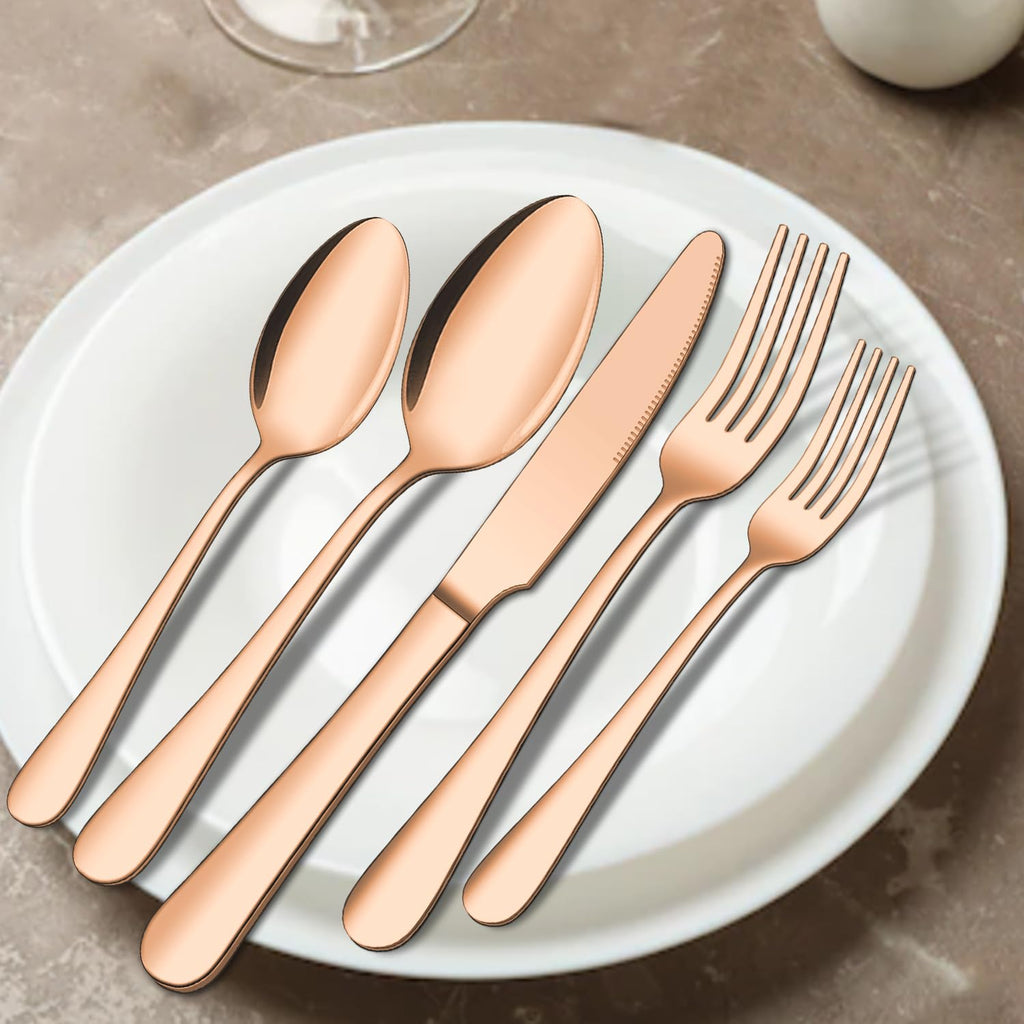20 Piece Silverware Set, Rose Gold Stainless Steel Cutlery Set for 4