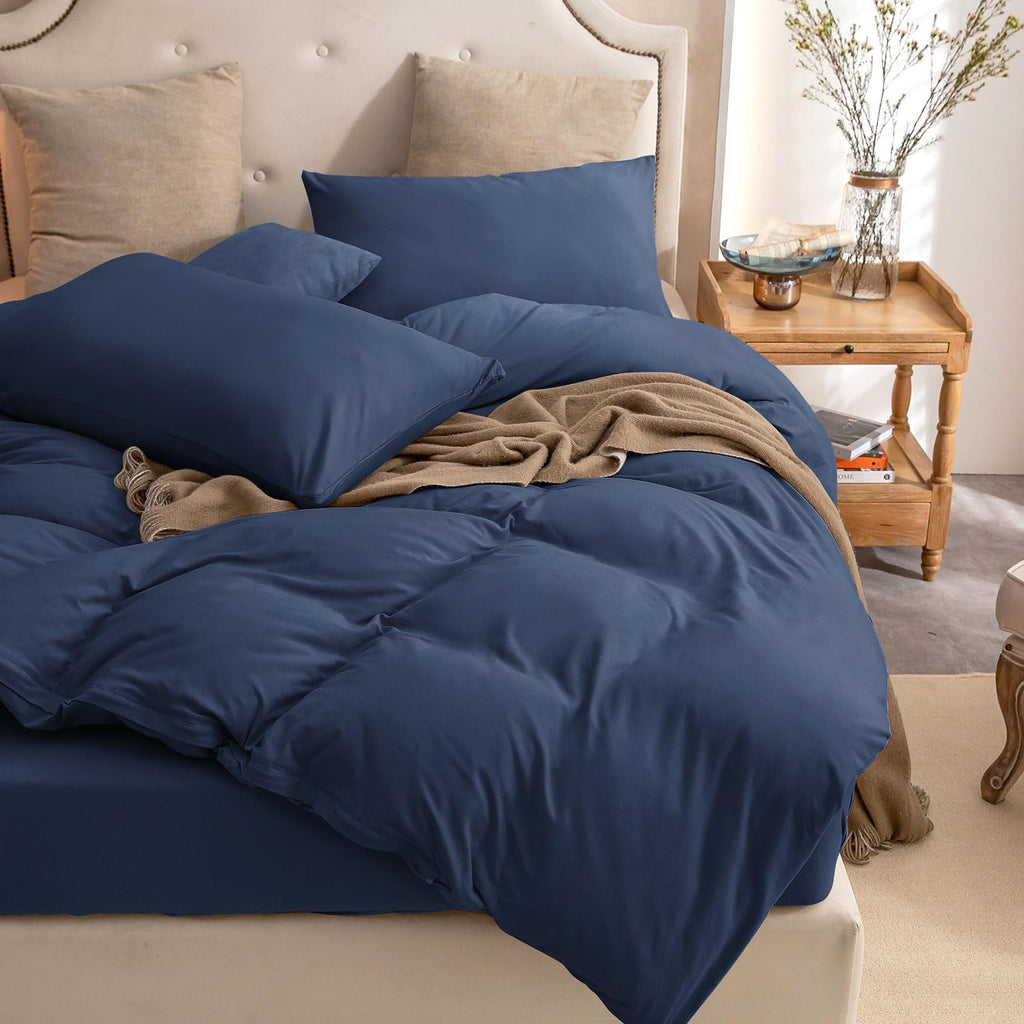 ERA Jersey Knit Duvet Cover Set Solid Navy Blue