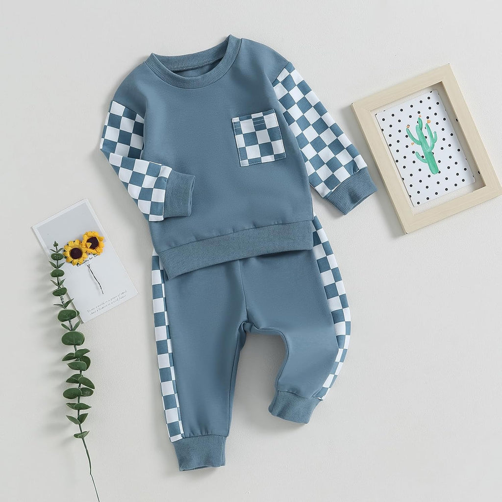 Toddler Baby Boy Fall Winter Outfit Contrast Color Long Sleeve Sweatshirts Stretch Jogger Pants Newborn Clothes Set