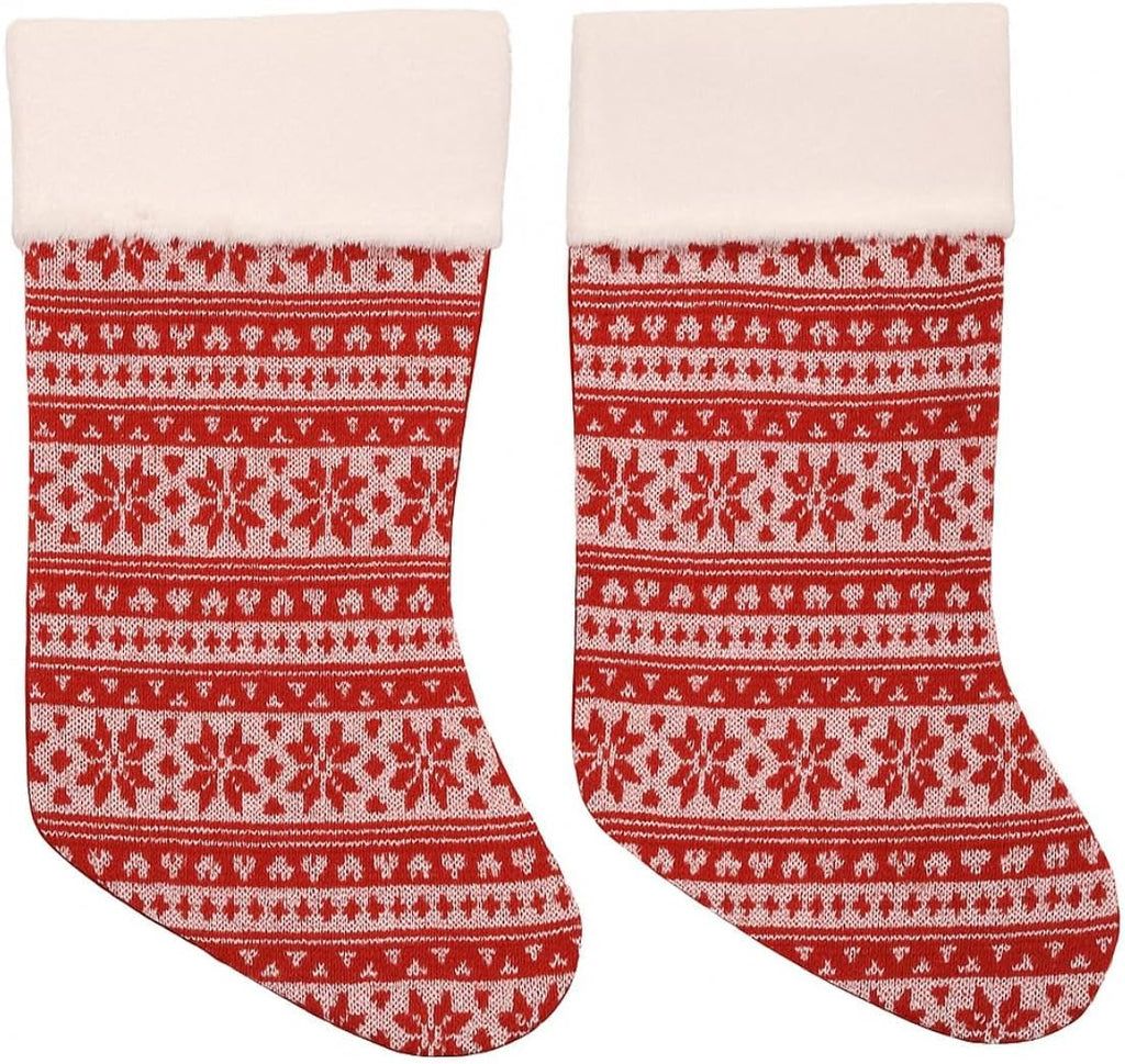 Holiday Christmas Stockings, Red and White Knit Pattern, Classic Snowflake Design, 4 Piece Set