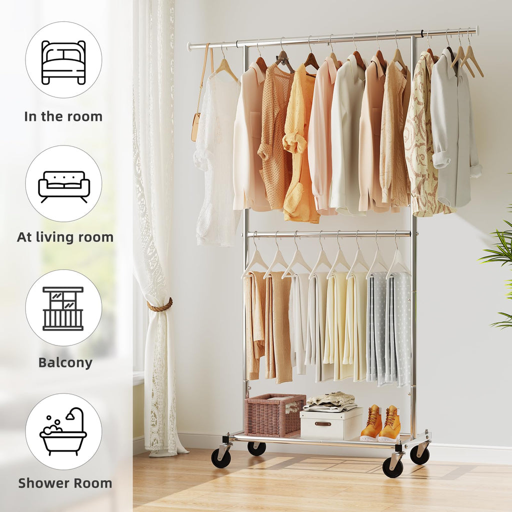 Clothing Garment Rack, Extendable Clothes Rack, Chrome