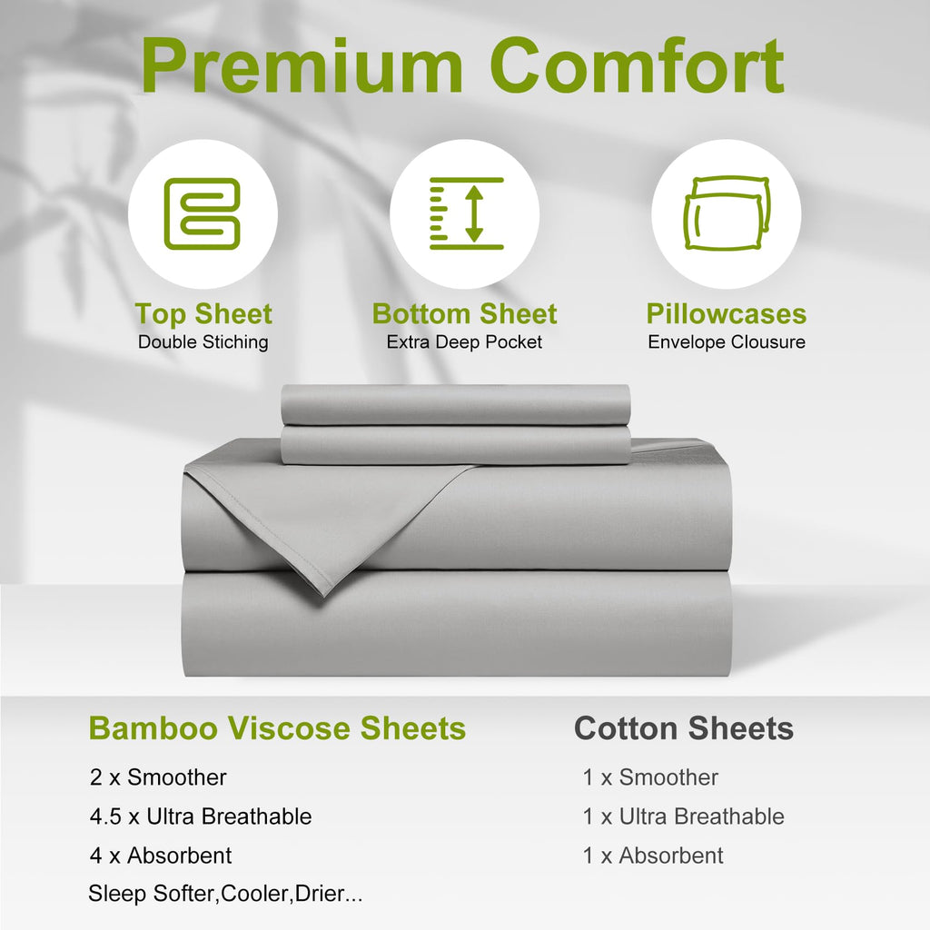 Deep Pocket King Sheets, 100% Rayon Derived from Bamboo, 18-24 Inch